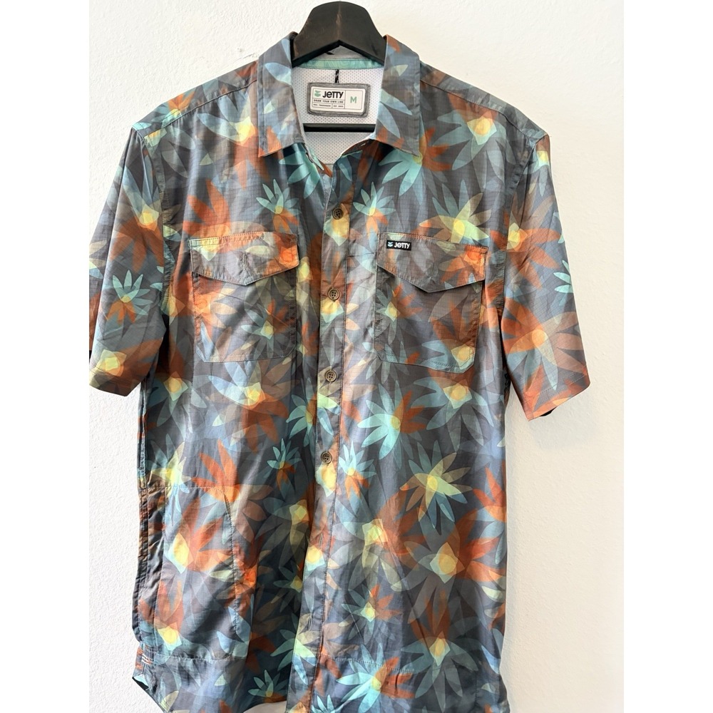 Jetty Men's Shirt Medium M Gray Floral Short Sleeve Button Up Casual Outdoors